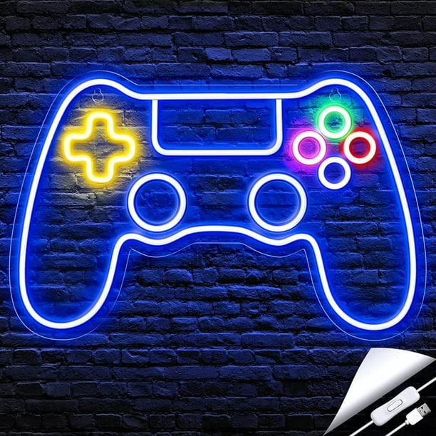 Letrero de neón para juegos, letrero de neón para decoración de sala de juegos, interruptor alimentado por USB, letreros LED para juegos para adolescentes y niños, decoración de pared de sal