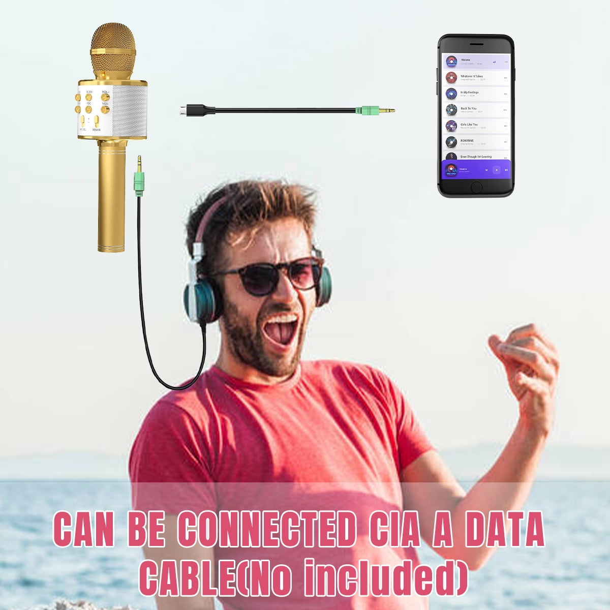 PayUSD Wireless Microphone for Kids Bluetooth Karaoke Microphone for adults 5-in-1 Portable Handheld Mic Speaker Birthday Christmas Gifts Toys for Girls Boys Adults All Age, Golden