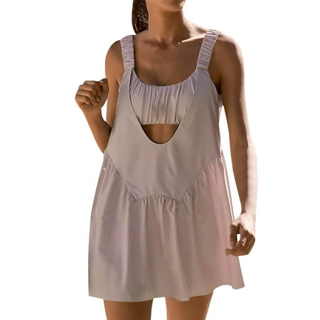 TOWED22 Women Tennis Dress with Built in Shorts and Bra Sleeveless Casual Summer Backless Golf Dress Workout Athletic Dress(WH2 L)