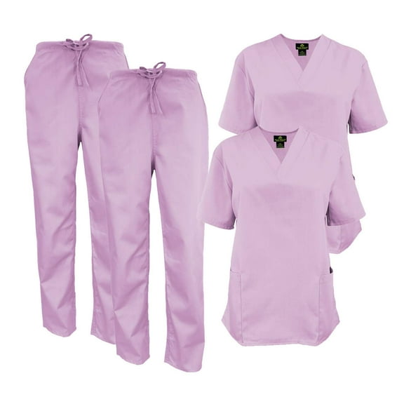 M&M SCRUBS Women Scrub Set V-Neck Medical Scrub Tops and Drawstring Pants - Pack of 2 Set (Lilac, 4X-Large)
