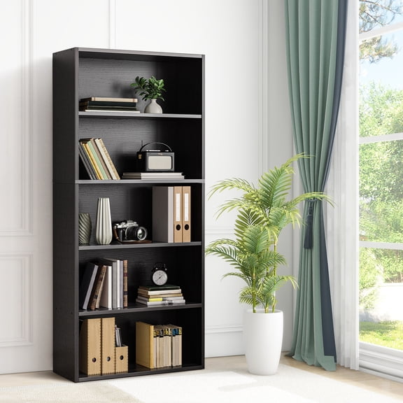CONCETTA 5 Shelf Bookcase, 53 Inch Tall Floor Standing Open Bookshelf for Home Office and Living Room, Black