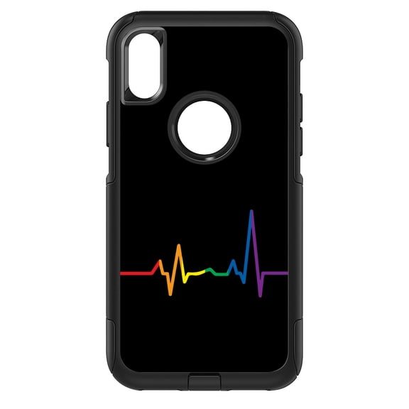 DistinctInk Custom SKIN / DECAL compatible with OtterBox Commuter for iPhone XS MAX (6.5" Screen) - Rainbow Pulse Heart Beat - Show Your LGBTQ Support