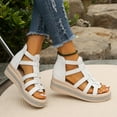 thumbnail image 7 of Yuanlong Women's Gladiator Sandals Platform Wedge Sandals Open Toe Back Zipper Solid Color Stylish Holiday Shoes, 7 of 7