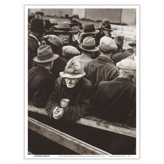 White Angel Breadline San Francisco - Vintage B&W Historical Photograph by Dorothea Lange c.1933 - Master Art Print (Unframed) 9in x 12in