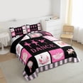 thumbnail image 3 of jejeloiu Ballet Dance Twin Comforter Sets,Kawaii Flowers Bedding Set,Pink Black Checkered 03 For Kids Reversible 2 Pieces, 3 of 8