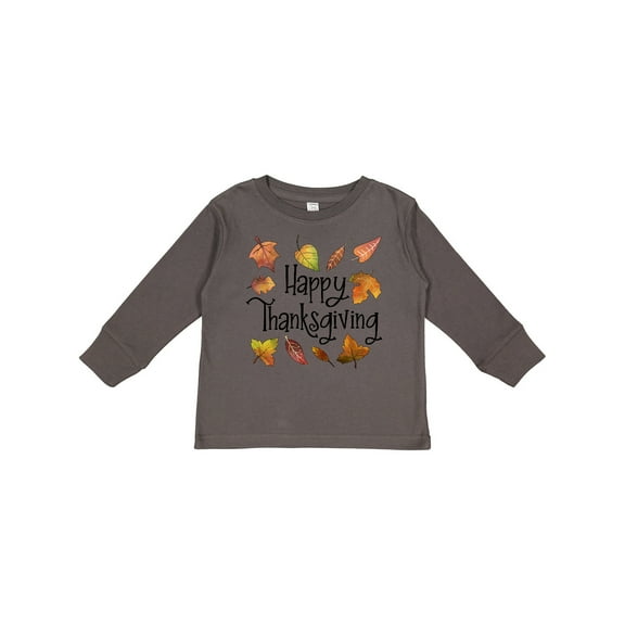Inktastic Happy Thanksgiving Fall Leaves Boys or Girls Long Sleeve Toddler T-Shirt