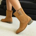 thumbnail image 6 of Women's Wide Calf B𝗈𝗈𝑡𝑠 Round Toe Chun𝗄𝗒 Booties Casual L𝗈w Block Heel Boot Cozy Pull On Ankle Booties with Buckle Strap Detail, Fashion Fall Winter Ladies Shoes for Outdoor, 6 of 8