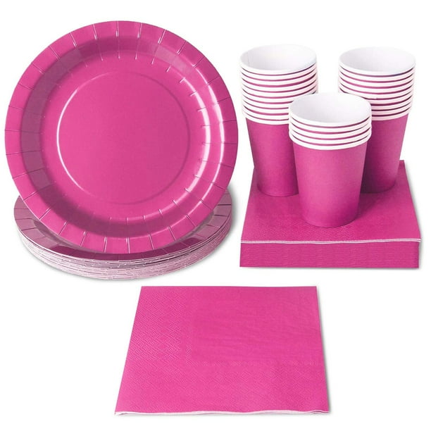 Serves 24 Pink Party Supplies, 72PCS Plates Napkins Cups, Favors
