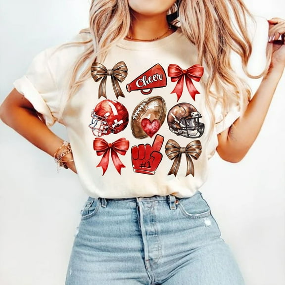 Red Football Game Day Shirt, Retro Football Tee, Touchdown Season Shirt, Football Mama Shirt, Red Aesthetic Football Gift Tee