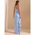 thumbnail image 2 of Blue One Shoulder Ruched Wrap Maxi Dress With Asymmetrical Ruffle Hem And Draped Detail, 2 of 7