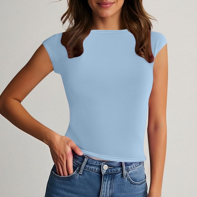BLCHUNen Débardeurs pour Femmes Tendance Sans Manches à Enfiler Col Rond Coupe Ajustée Extensible Léger Entraînement Sport Actif Décontracté Hauts