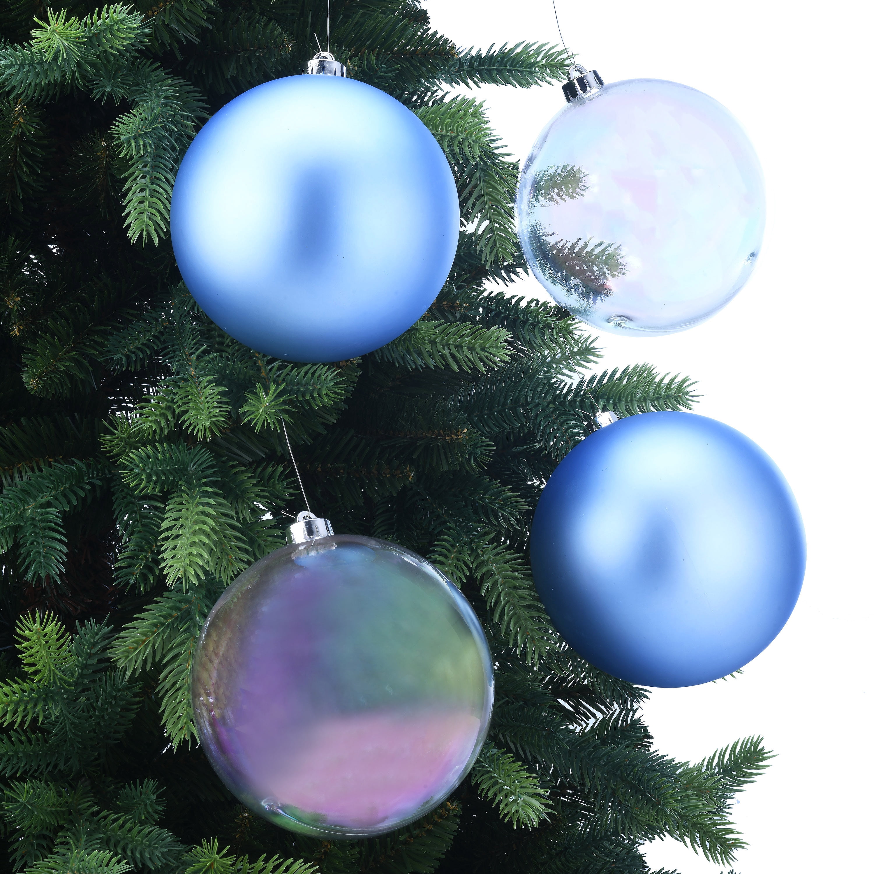 4-Count Clear and Blue Shatterproof Iridescent Christmas Ornaments, 5.9 in, by Holiday Time
