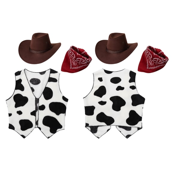 iiniim Boys Girls Cowboy Cowgirl Waistcoat Cow Flannel Vest Coat Fancy Dress Up Party A Cow&Red 16