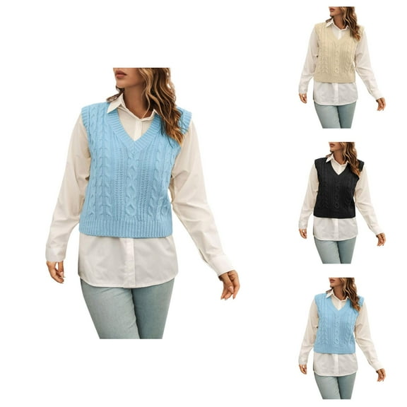 Sweater Vest for Women Deep V Neck Cute Top for Date Night Outfits Womens V Neck Knit Sweater Vest Preppy Style Sleeveless Crop Knit Vest