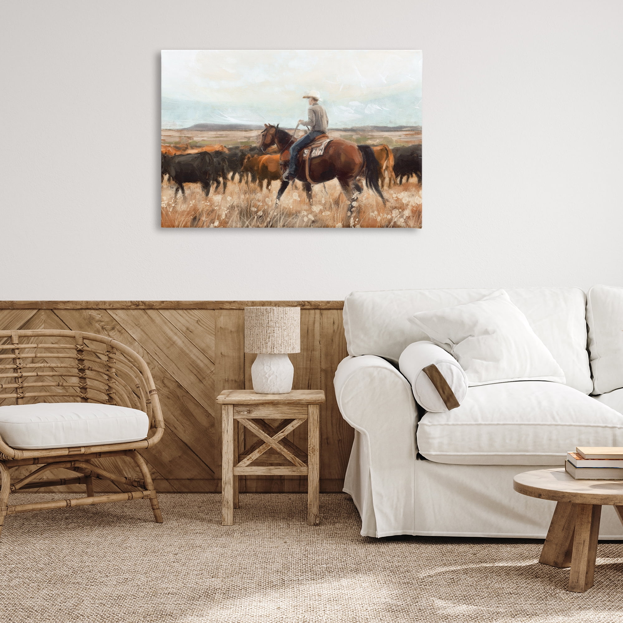 Stupell Industries Cowboy On The Range Landscape & Nature Painting Wrapped Canvas Art Print Wall Art, 36 x 24