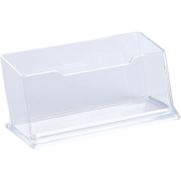 Porta tarjetas de presentación de plástico transparente, 2 piezas, accesorio de escritorio, caja organizadora para tarjetas de presentación, horizontal, para mostrador