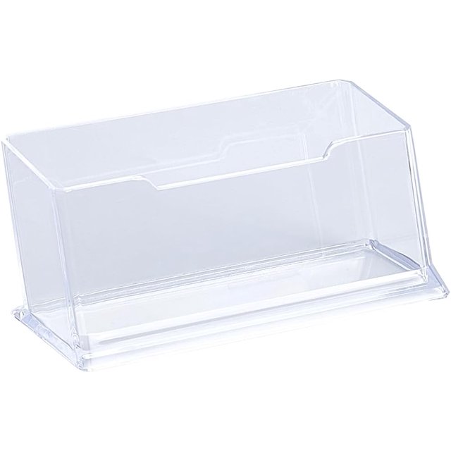 Porta tarjetas de presentación de plástico transparente, 2 piezas, accesorio de escritorio, caja organizadora para tarjetas de presentación, horizontal, para mostrador