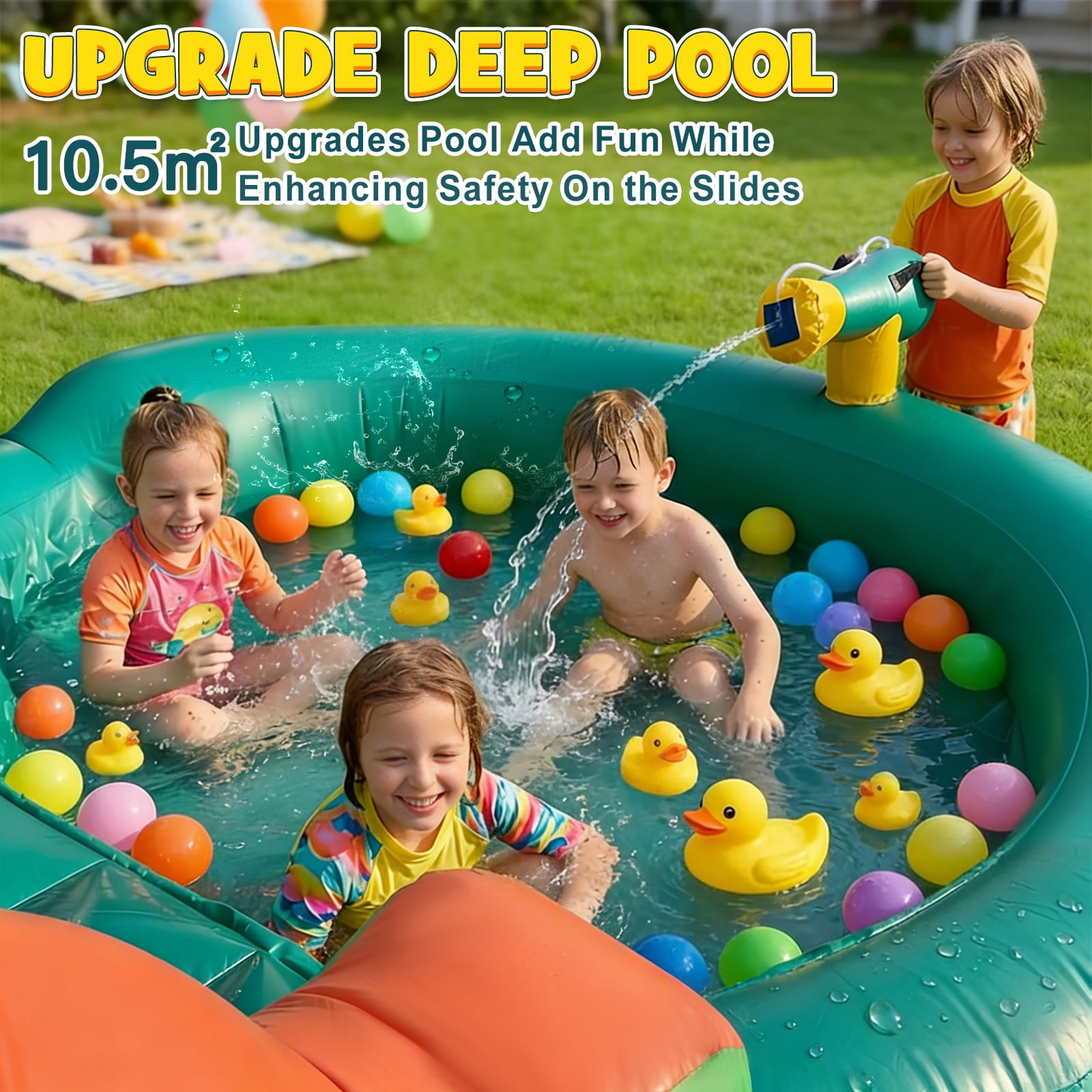 STICCIO 23ft Inflatable Water Slide with Blower, Double Lane Climbing Wall Water Cannon Deep Splash Pool, for Kids & Adults, Palm Tree Green