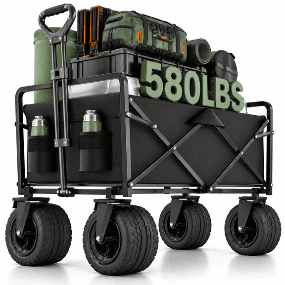 ANSFIL Collapsible Wagon with Wheels, Wagons Carts Foldable Wagon Cart with Flexible Handle, Folding Utility Heavy Duty Wagons Carts for Grocery Shopping Garden