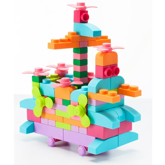UNiPLAY Plus Soft Building Blocks — Creativity Toy, Educational Play, Cognitive Development, Early Learning Stacking Blocks for Infants and Toddlers, Pink (80-Piece Set)