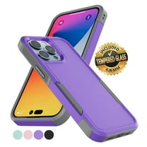 Shockproof Case for iPhone 14/14 Pro Max/14 Plus, Phone Case for iPhone 14 /Pro/ Max with Screen Protector, EBIZCITY Protection Armor Hard Plastic & Rubber Rugged Bumper 2-in-1 Case Cover -Purple