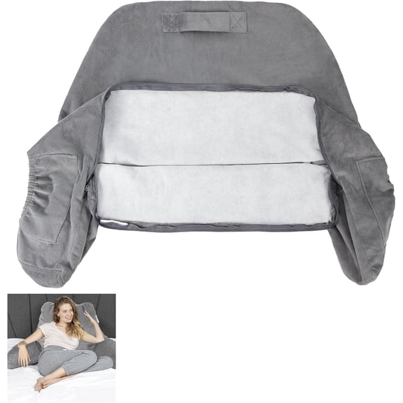 Large Reading Pillow Cover for Backrest Pillow, 19" Soft Polyester Velour Bed Rest Pillow Cover Fits Standard Size Reading Pillows, Dark Grey