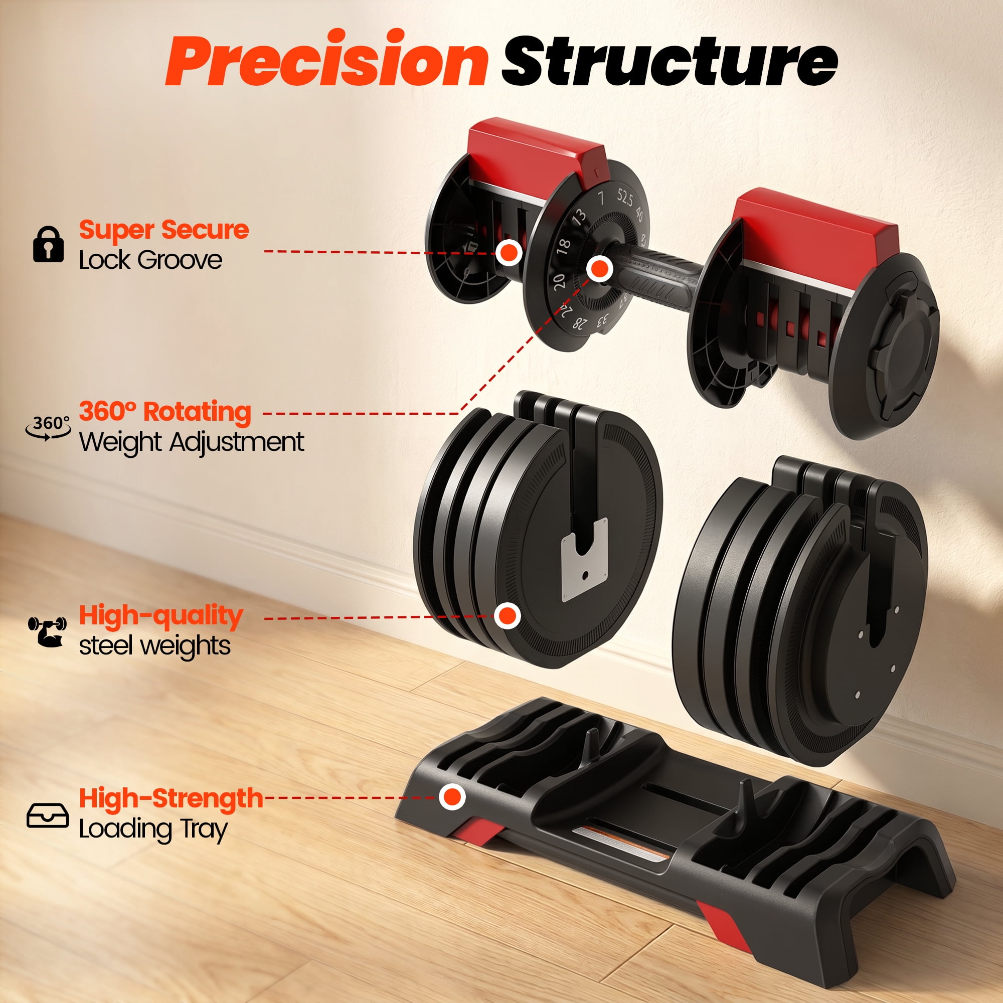 Adjustable Dumbbell Set 52.5-7 LBS, 12-in-1 Free Weight Adjustable Dumbbells, Quick-Adjust Dumbbells with Auto Safety Lock, Space-Saving Design, Home Gym Strength Training Equipment Men & Women