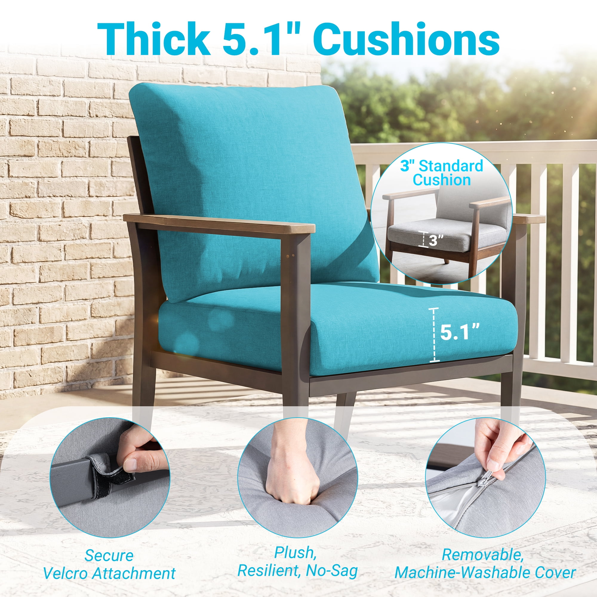 Muphyers 3 Pieces Aluminum Patio Furniture Set for 7, All Weather Outdoor Conversation Set with Thick Washable Cushions, Oversized Seat for Backyard, Porch, Deck,Turquoise