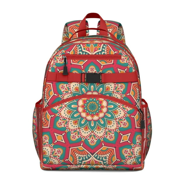 Zen Inspired Pattern Spiritual Awakening Print Lotus Flower Yoga Art Student Backpack Adjustable Shoulder Straps Chest Strap Durable