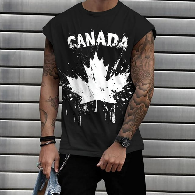 Camiseta sin mangas de cuello redondo para hombre, informal, a la moda, con estampado, sin mangas, deportiva, de poliéster