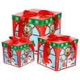 thumbnail image 1 of 3-Piece Christmas Decoration Gift Box Set for Candy Storage, Corrugated Cardboard with Ribbon Handles, Reusable and Easy Assembly for Parties, 1 of 1