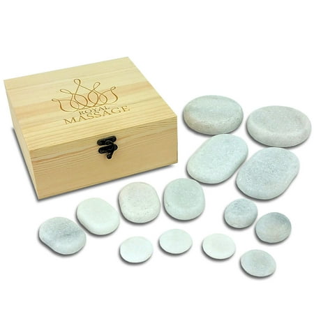 - 14pc Massage Marble Cold Stone Therapy Set w/Wooden Case
