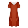 thumbnail image 3 of Vestido Corto de Verano de Moda de Color Sólido Vestido Casual de Cuello en V de Manga Corta, Desgaste Ligero de Poliéster para las Mujeres, Lavado de Manos, 3 of 7