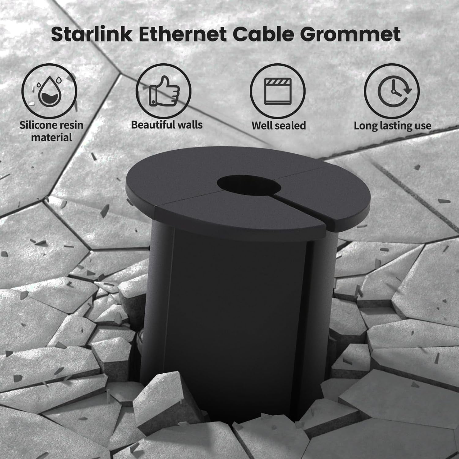 Wall Grommet, Silicone Cable Routing Kit for Wall Hole, Cable Routing Kit for Starlink, Silicone Mounting Kit Hole Feed-Through for Starlink Cable Grommet, black-8pc