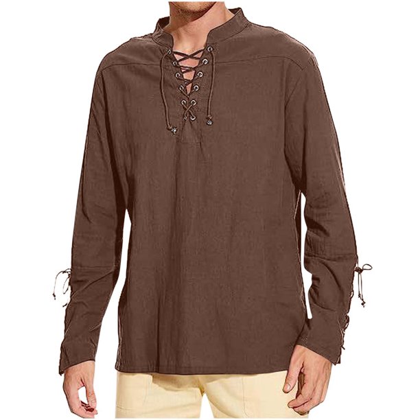 pstuiky camisas de manga larga para hombre, Camisa de cuello alto estilo hippie de manga larga para hombre, estilo playero, estilo informal, de color liso camisetas de hombre l