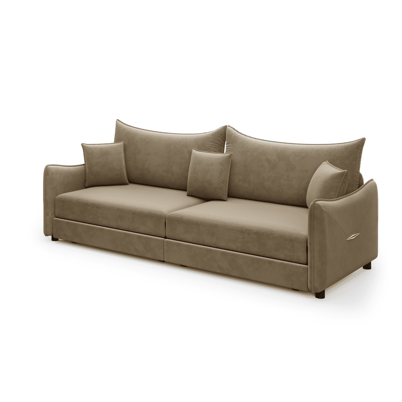 3-in-1 Convertible Pull Out Sofa Bed, 81.9'' King Size Sleeper Sofa Bed with Golden Accent Trim, Velvet 3-Seater Couch with 3 Pillows for Living Room, Small Space, Apartment