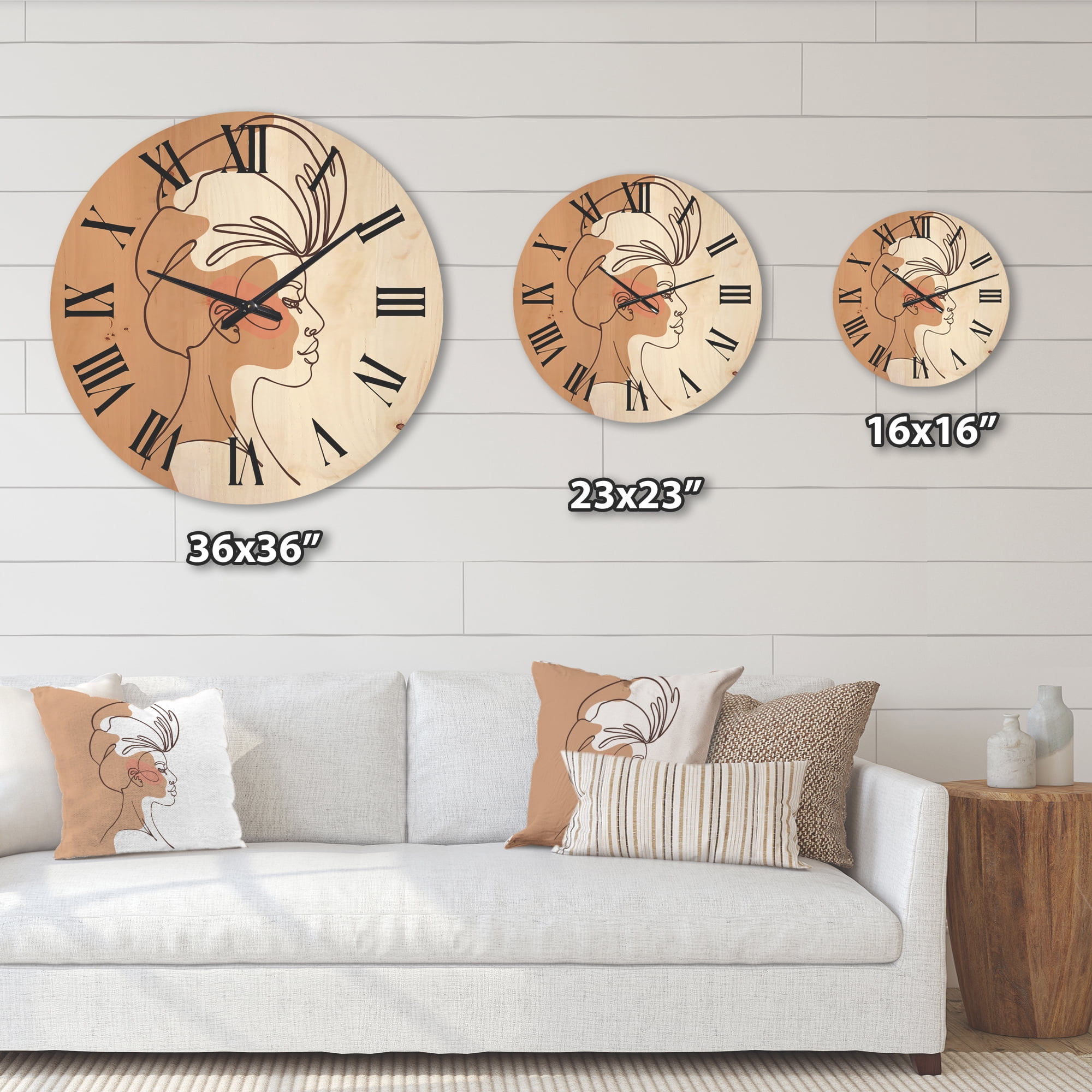 Designart 'One Line Portrait of Afro American Woman II' Modern Wood Wall Clock