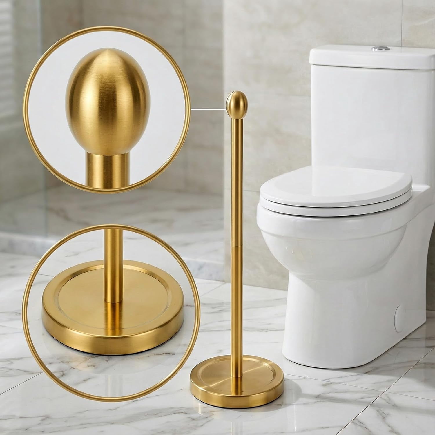 Gold Toilet Paper Holder Stand with Reserve, Floor Standing Tisse Roll Holder for 4 Rolls, Compact Design Bathroom Toilet Paper Storage - Gold