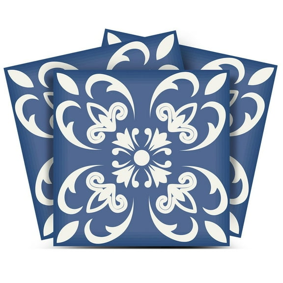 HomeRoots 4" X 4" Wedgwood Blue And White Peel And Stick Removable Tiles
