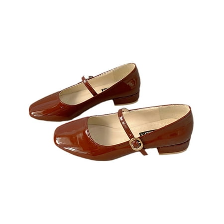 

Woobling Ladies Pumps Chunky Block Pump Shoe Ankle Strap Mary Jane Women Dress Shoes Casual Square Toe Lightweight Brown 5.5
