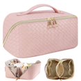thumbnail image 1 of Cosmetiquera de Viaje de Gran Capacidad - Bolsa de Maquillaje de Cuero PU Impermeable con Asa y Separadores, Bolsa Organizadora de Cosmeticos, Neceser de Viaje para Mujer Portátil, 1 of 9