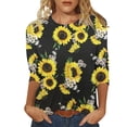 thumbnail image 1 of TSADFHJI Hauts pour Femmes Boutons d'Hiver Chandail-Over Manches 3/4 Chemise Décontractée Col Rond Imprimé Mode Blouse Légère m Jaune, 1 of 5