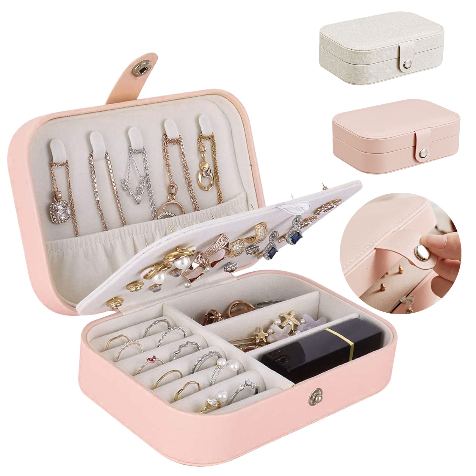 Jewelry Box, Women Portable Travel Jewelry Organizer Box Makeup Cosmetic  Case Storage Bag for Necklace Chain Bracelet Watch Earring Mirror