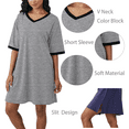 thumbnail image 3 of Gleelaud Womens Nightgowns Short Sleeve Color Block Sleepshirt Sleepwear Casual V Neck Sleep Dress Loungewear Nightshirts Grey, 3 of 8