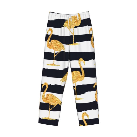 Kdxio Gold Flamingo Print Men's Sleep Pajama Pant Lounge Pants with Pockets