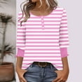 thumbnail image 3 of TKLPEHG 3/4 Length Sleeve Womens Tops Striped Round Neck Button Tunic Top Casual Three-quarter Sleeve Fashion T Shirts (Pink,S), 3 of 7