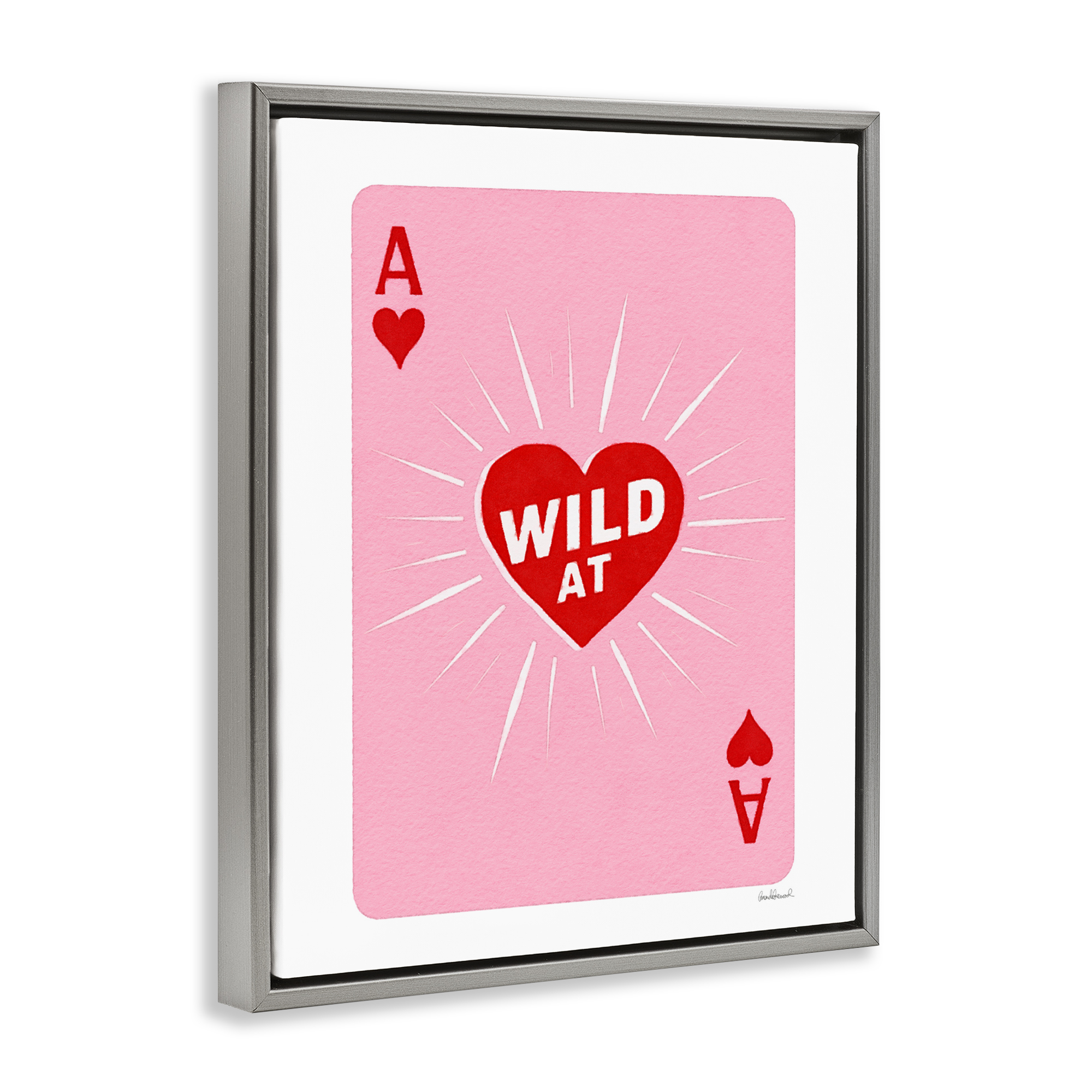 Wild At Heart Card Gray Framed Floater Canvas Wall Art, design by Amanda Greenwood