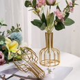 thumbnail image 2 of PENGXIANG Simple Golden Glass Vase Iron Geometric Glass Test Tube Flower Vase for Home Kitchen Office, 2 of 6
