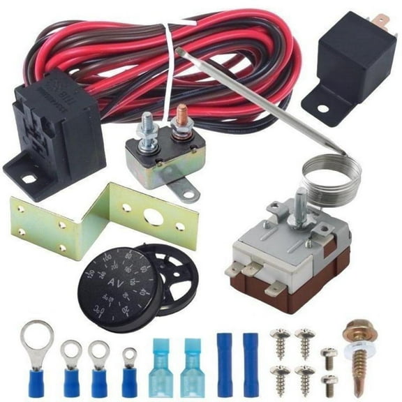 Electric Radiator Fan Adjustable Dial Thermostat Relay Wiring Switch Kit