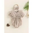 thumbnail image 2 of vera natura Baby Girls Summer Casual Romper Short Sleeve Doll Collar Plaid Playsuit + Bow Headband, 2 of 9